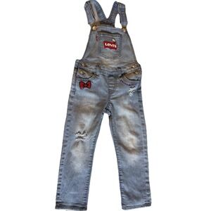 Levis Hello Kitty Distressed Denim Overalls Size  4T Youth Girls Light Wash
